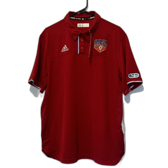 New Adidas Mens Utility Polo Shirt IMLCA Lacrosse Coach Climacool Red L - Picture 1 of 7